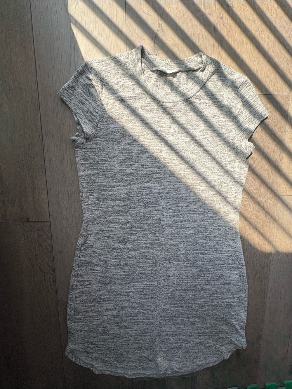Ripe-short-sleeve space-dyed heather gray t-shirt dress.